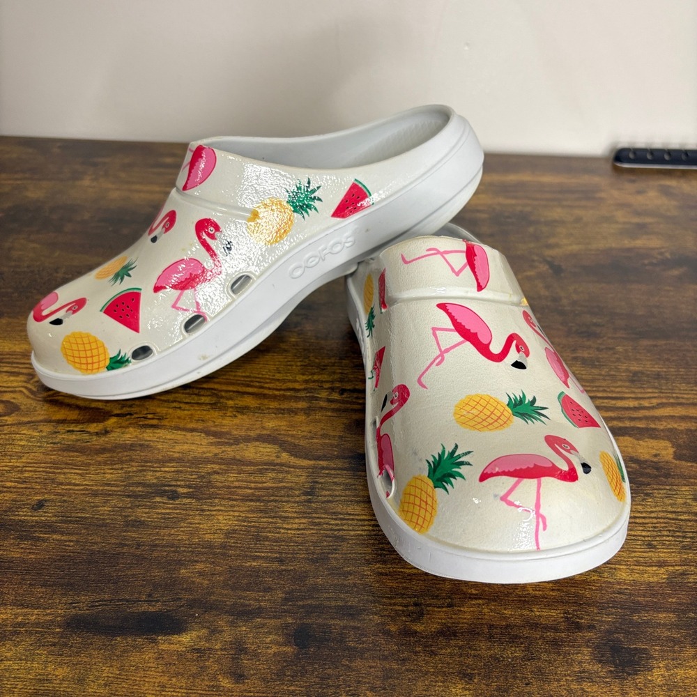 OOFOS OOCloog Womens 10 Recovery Clogs Flamingo Summer Fruit Slip On Shoes